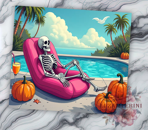 Just Waiting for Halloween 20 oz Skinny Tumbler Sublimation Design, Straight & Tapered Tumbler Png, Funny Skeleton Halloween Tumbler Png, Digital Download PNG Sublimation Li Zamperini 