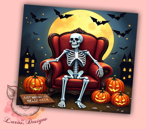 Just Waiting For Halloween 20 oz Skinny Tumbler Sublimation Design, Straight & Tapered Tumbler Png, Spooky Skeleton Tumbler Png, Digital Download PNG Sublimation Lara' s Designs 