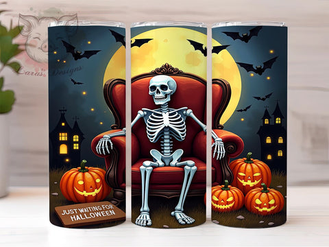 Just Waiting For Halloween 20 oz Skinny Tumbler Sublimation Design, Straight & Tapered Tumbler Png, Spooky Skeleton Tumbler Png, Digital Download PNG Sublimation Lara' s Designs 