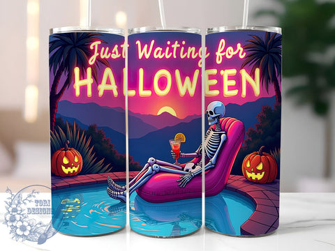 Just Waiting for Halloween 20oz Skinny Tumbler PNG, Spooky Summer Tumbler Sublimation Wrap, Straight & Tapered Tumbler Wrap, Instant Digital Download Sublimation ToriDesigns 