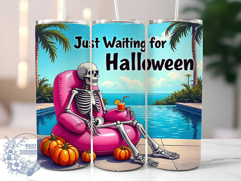 Just Waiting for Halloween 20oz Skinny Tumbler PNG, Spooky Summer Tumbler Sublimation Wrap, Straight & Tapered Tumbler Wrap, Instant Digital Download Sublimation ToriDesigns 