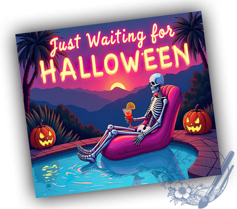 Just Waiting for Halloween 20oz Skinny Tumbler PNG, Spooky Summer Tumbler Sublimation Wrap, Straight & Tapered Tumbler Wrap, Instant Digital Download Sublimation ToriDesigns 