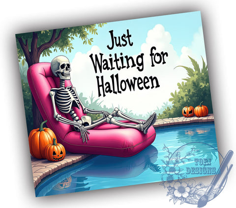 Just Waiting for Halloween 20oz Skinny Tumbler PNG, Spooky Summer Tumbler Sublimation Wrap, Straight & Tapered Tumbler Wrap, Instant Digital Download Sublimation ToriDesigns 