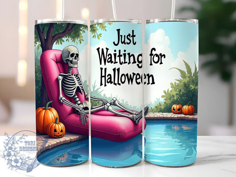 Just Waiting for Halloween 20oz Skinny Tumbler PNG, Spooky Summer Tumbler Sublimation Wrap, Straight & Tapered Tumbler Wrap, Instant Digital Download Sublimation ToriDesigns 
