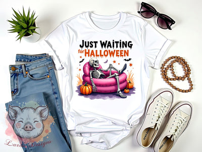 Just Waiting for Halloween Png, Funny Halloween Png, Spooky Summer Png, Skeleton Png, Halloween Png, Sublimation Designs, Digital Download Sublimation Lara' s Designs 