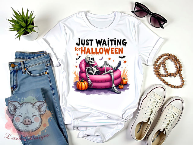 Just Waiting for Halloween Png, Funny Halloween Png, Spooky Summer Png, Skeleton Png, Halloween Png, Sublimation Designs, Digital Download Sublimation Lara' s Designs 