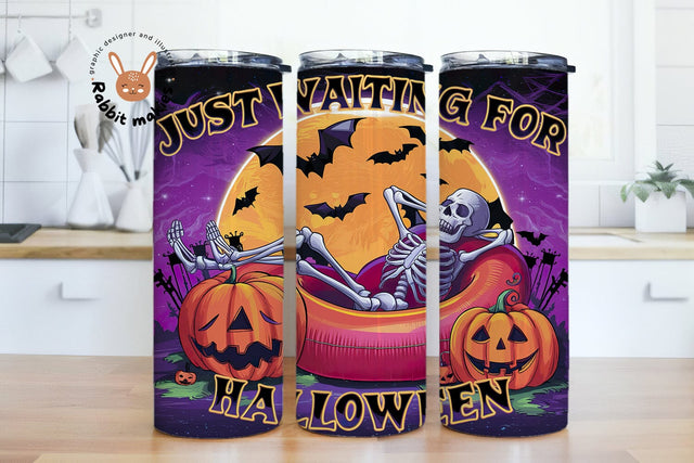 Just Waiting for Halloween Tumbler Wrap, Summerween tumbler wrap, Spooky Summer Halloween Tumbler Wrap, Skeleton Tumbler Wrap Design Sublimation Rabbitmakies 