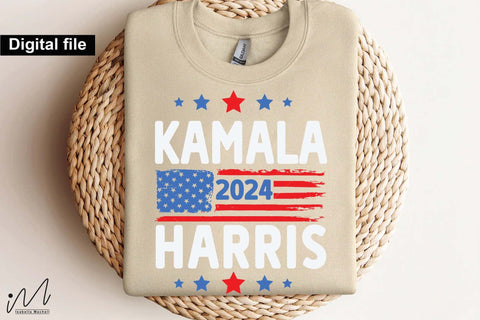 Kamala Harris 2024 with flag svg, Camala Harris t-shirt, Madam President, Democratic t shirt, Camala Harris 2024 svg, Gift for Her SVG Isabella Machell 