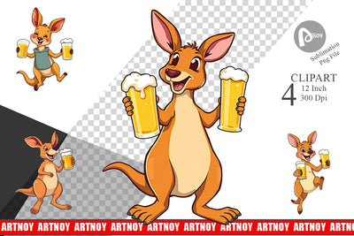 Kangaroo Beer Day Clipart Sublimation artnoy 