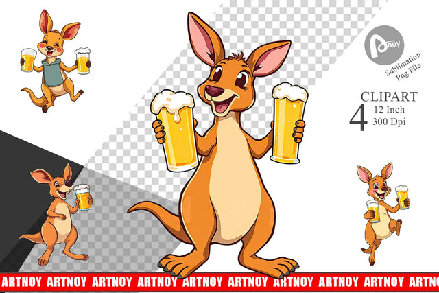 Kangaroo Beer Day Clipart Sublimation artnoy 