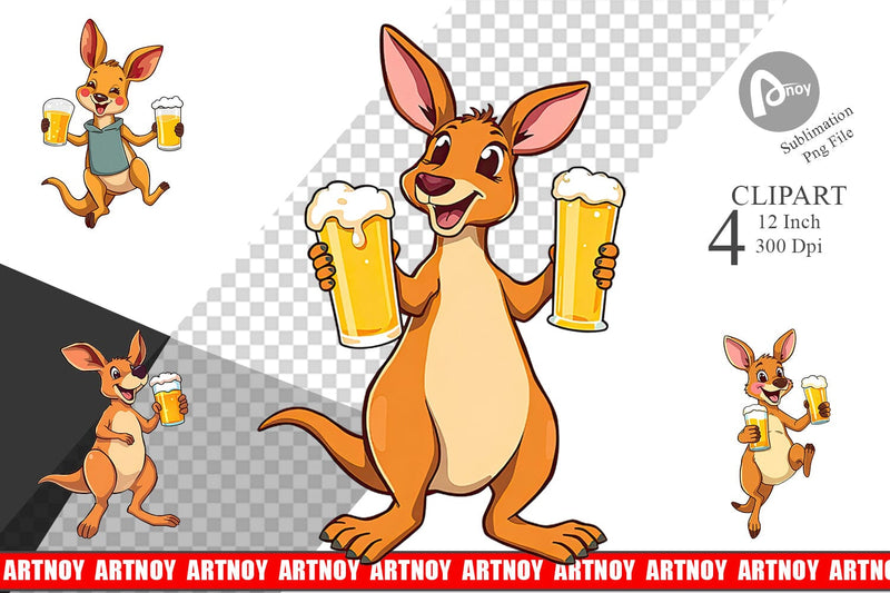 Kangaroo Beer Day Clipart Sublimation artnoy 
