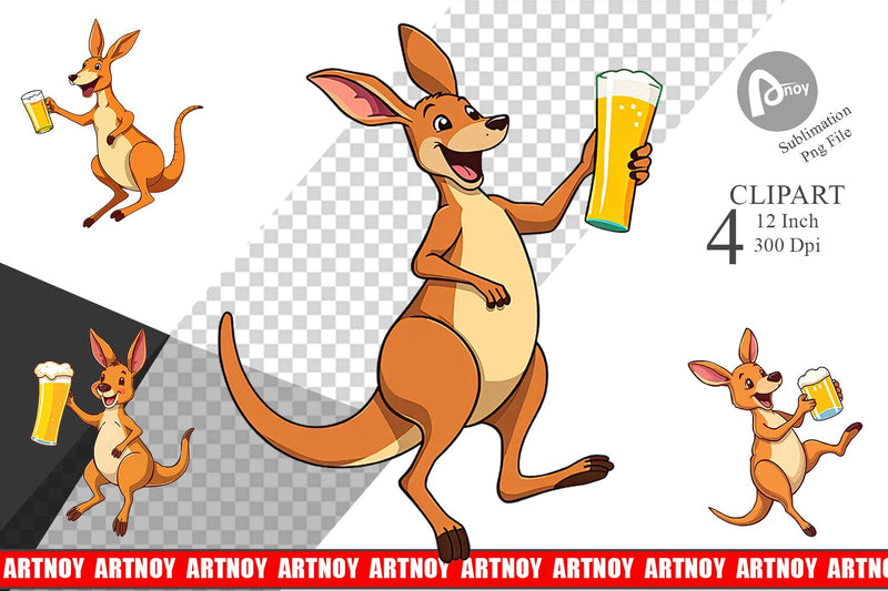 Kangaroo Beer Day Clipart Sublimation artnoy 