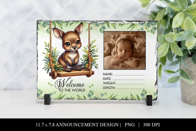 Kangaroo Birth Announcement Slate Sublimation Design Sublimation BijouBay 