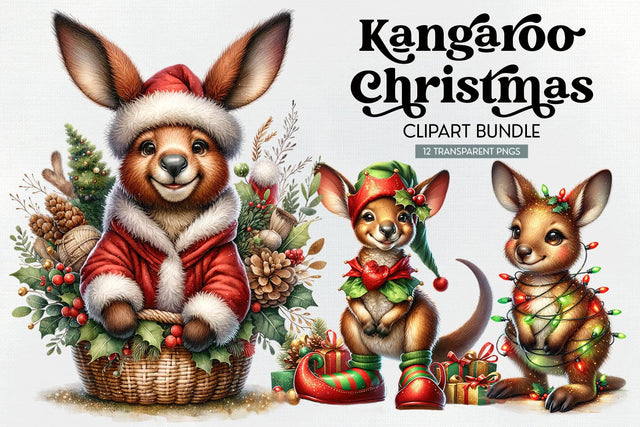 Kangaroo Christmas Clipart Bundle Sublimation BijouBay 