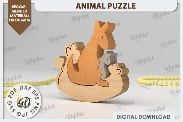 Kangaroo Puzzle Laser Cut. Animal Family Puzzle SVG Design SVG Evgenyia Guschina 