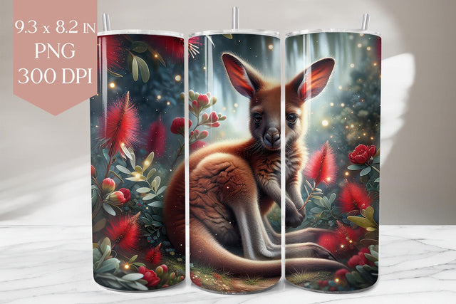 Kangaroo Tumbler PNG, Aussie Floral 20oz Wrap Design Sublimation BijouBay 
