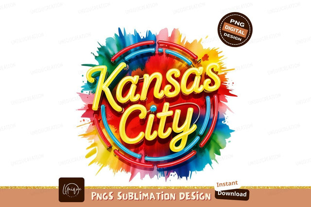 Kansas City Colorful Watercolor Splash Sublimation Sublimation Designangry 