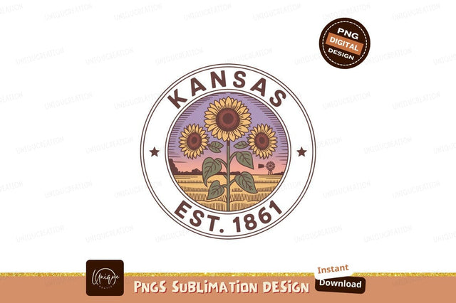 Kansas Sunflowers Field Sunset Windmill image Sublimation Designangry 