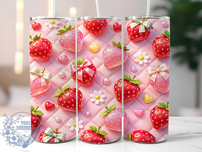 Kawaii 3D Strawberry Bliss 20oz Tumbler, Kawaii Strawberry, 3D Bliss, Cute Theme, Sublimation Wrap, 20oz Tumbler, Pastel Aesthetic, Girly Design Sublimation ToriDesigns 