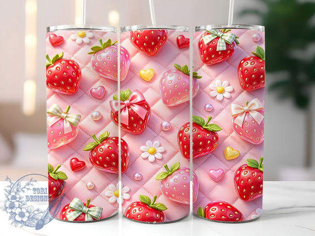 Kawaii 3D Strawberry Bliss 20oz Tumbler, Kawaii Strawberry, 3D Bliss, Cute Theme, Sublimation Wrap, 20oz Tumbler, Pastel Aesthetic, Girly Design Sublimation ToriDesigns 