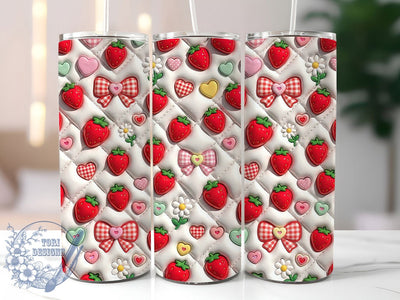 Kawaii 3D Strawberry Pattern 20oz Tumbler, Kawaii Strawberry, 3D Render, Cute Fruit, 20oz Tumbler Wrap, Sublimation Design, Puffy Texture, Digital Download Sublimation ToriDesigns 