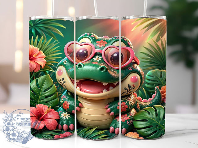 Kawaii Alligator Tropical Illustration 20oz Tumbler, Kawaii Alligator, Tropical Illustration, Cute Reptile, 20oz Tumbler Wrap, Sublimation Design, Summer Animal, Digital Download Sublimation ToriDesigns 