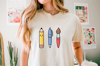 Kawaii Art Supply SVG Set | Cute Pencil Pen Paintbrush Bundle | Back to School Cut File | Cricut Silhouette Ready SVG So Fontsy VIP Design Shop 