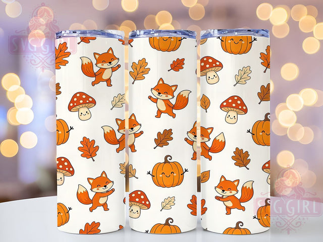 Kawaii Autumn Foxes 20oz Tumbler, Autumn Foxes, Kawaii Design, Cozy Theme, Sublimation Wrap, 20oz Tumbler, Whimsical Aesthetic, Woodland Charm Sublimation SvggirlplusArt 