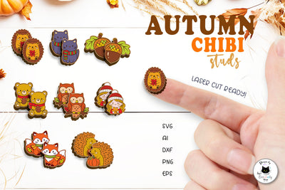 Kawaii Autumn Stud Earrings SVG SVG Ivy's Creativity House 