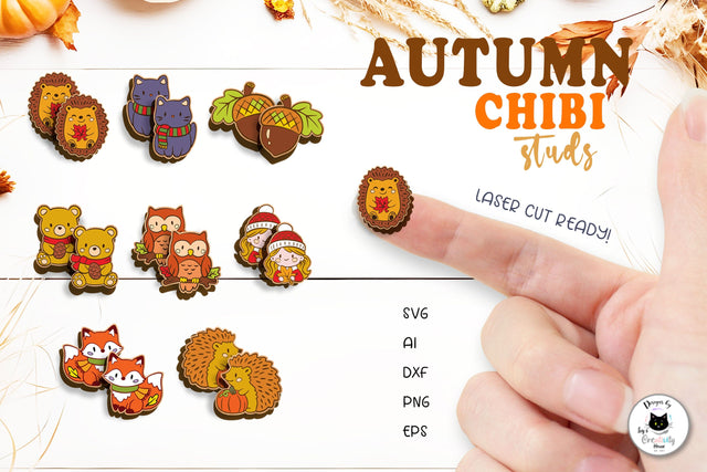Kawaii Autumn Stud Earrings SVG SVG Ivy's Creativity House 