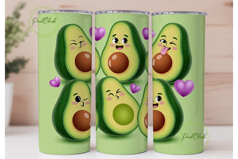 Kawaii Avocado 20oz Tumbler Wrap Sublimation PixelChick 
