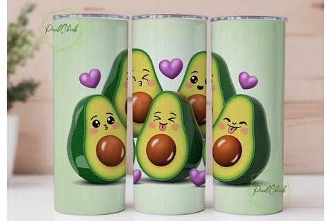Kawaii Avocado 20oz Tumbler Wrap Sublimation PixelChick 