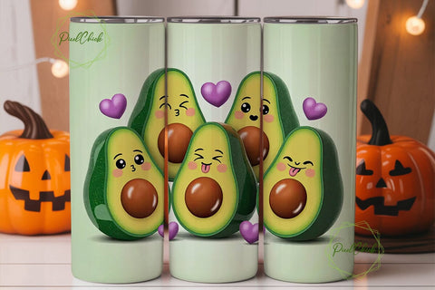 Kawaii Avocado 20oz Tumbler Wrap Sublimation PixelChick 