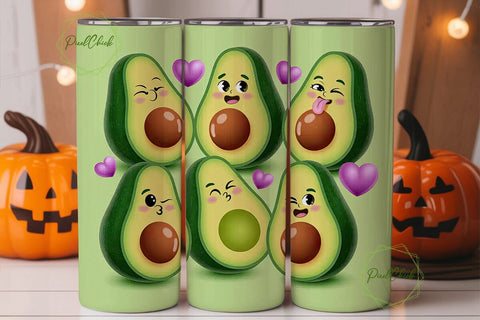 Kawaii Avocado 20oz Tumbler Wrap Sublimation PixelChick 