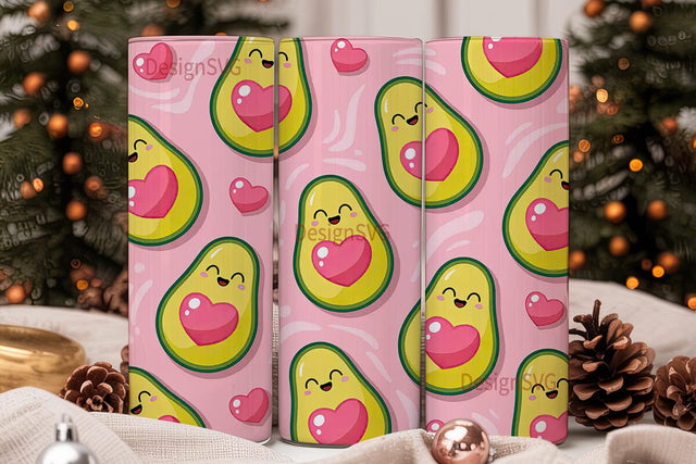 Kawaii Avocado Heart 20oz Tumbler Wrap Sublimation DesignSVG 
