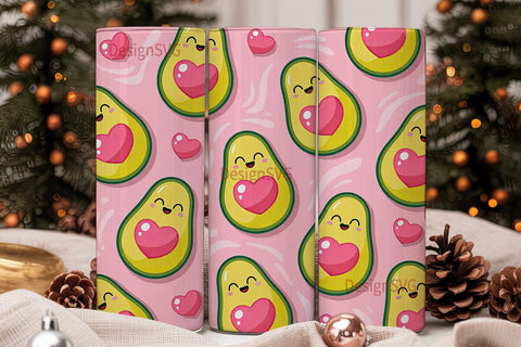 Kawaii Avocado Heart 20oz Tumbler Wrap Sublimation DesignSVG 