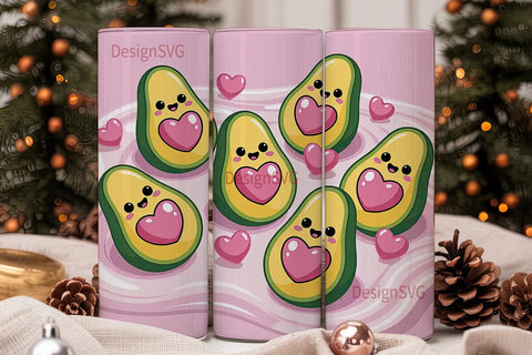 Kawaii Avocado Heart 20oz Tumbler Wrap Sublimation DesignSVG 