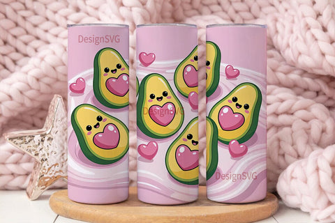 Kawaii Avocado Heart 20oz Tumbler Wrap Sublimation DesignSVG 