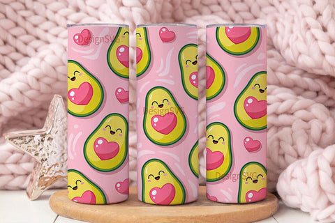 Kawaii Avocado Heart 20oz Tumbler Wrap Sublimation DesignSVG 