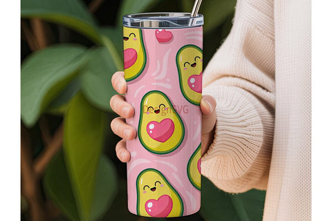 Kawaii Avocado Heart 20oz Tumbler Wrap Sublimation DesignSVG 