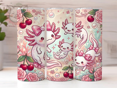 Kawaii Axolotl Bows 20oz Tumbler, Kawaii Axolotl Bows, 20oz Tumbler Wrap, Sublimation Design, Cute Axolotl PNG, Axolotl Tumbler Wrap, Bow Tumbler Design, Digital Download Sublimation Lara' s Designs 