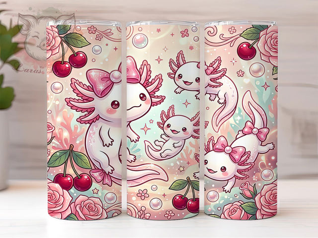 Kawaii Axolotl Bows 20oz Tumbler, Kawaii Axolotl Bows, 20oz Tumbler Wrap, Sublimation Design, Cute Axolotl PNG, Axolotl Tumbler Wrap, Bow Tumbler Design, Digital Download Sublimation Lara' s Designs 