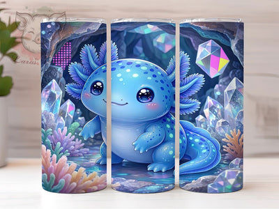 Kawaii Axolotl Grotto 20oz Tumbler, Kawaii Axolotl Motif, Grotto Art Design, Cute Theme, Playful Accent, Whimsical Charm, Sublimation Wrap, 20oz Tumbler Sublimation Lara' s Designs 