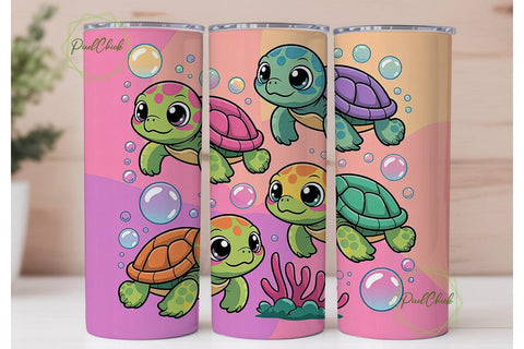 Kawaii Baby Turtles 20oz Tumbler Wrap Sublimation PixelChick 