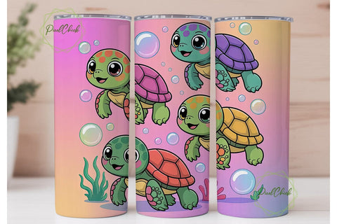 Kawaii Baby Turtles 20oz Tumbler Wrap Sublimation PixelChick 