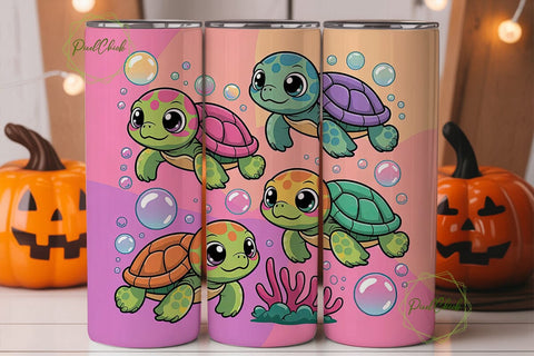 Kawaii Baby Turtles 20oz Tumbler Wrap Sublimation PixelChick 