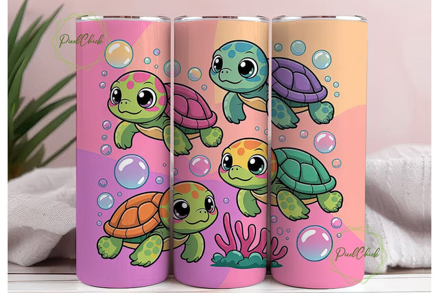 Kawaii Baby Turtles 20oz Tumbler Wrap Sublimation PixelChick 