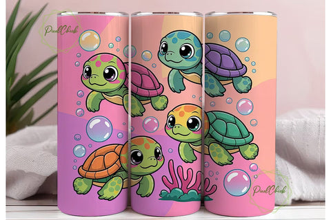 Kawaii Baby Turtles 20oz Tumbler Wrap Sublimation PixelChick 