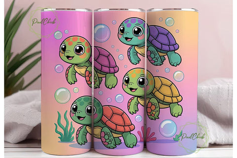 Kawaii Baby Turtles 20oz Tumbler Wrap Sublimation PixelChick 