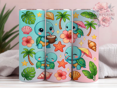 Kawaii Baby Turtles Coconut 20oz Tumbler, Kawaii Turtles, Baby Turtle, Coconut Theme, Sublimation Wrap, 20oz Tumbler, Cute Aesthetic, Tropical Charm Sublimation Li Zamperini 